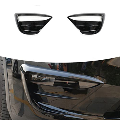 Front Fog Light Trim Cover for Tesla Model Y 2020-2022 Accessories, Fog Lamp Frame Blade Trim,Eyebrow Cover Trim Frame Exterior Decoration, Car Exterior Accessory (Glossy Black)