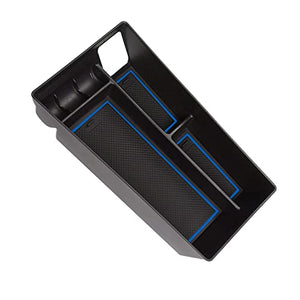 Center Console Organizer Tray for 2021+ Mustang Mach-E Armrest Box Organizer Secondary Storage Glove Box for Latest Mustang Interior Accessories with USB Hole and Coin Holder (Blue)