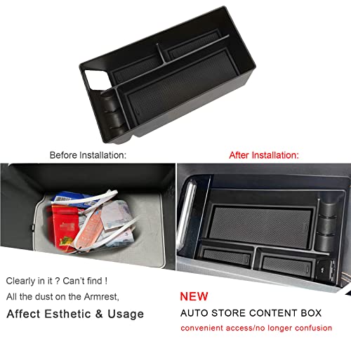 Center Console Organizer Tray for 2021+ Mustang Mach-E Armrest Box Organizer Secondary Storage Glove Box for Latest Mustang Interior Accessories with USB Hole and Coin Holder (Black)