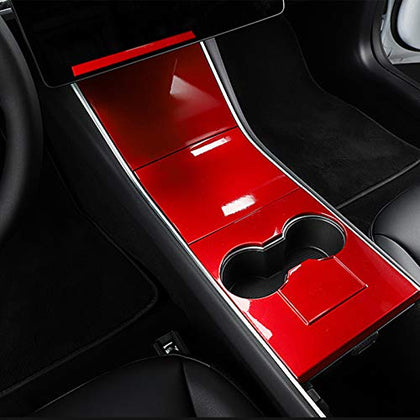 Tesla Model 3 Center Console Wrap Kit, ABS Plastic Panel Console Protector Cover Accessories (Red)
