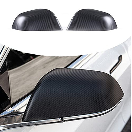 Real Carbon Fiber Side Mirror Cover for Tesla Model Y Accessories Car Exterior Decoration Rear View Mirror Guard Cover Trims , Easy installation 2 pcs (Matte carbon fiber)