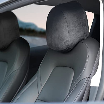 Uniquely Designed Headrest Pillow with Head and Spine Cushion for Tesla Model 3 & Y (Black-1 Piece)