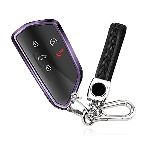 Custom Key Shells Accessories for Volkswagen ID.4 2021 2022 TPU Car Key Case Protector Remote Smart Key Cover Fob Case with Key Chain(Purple black)