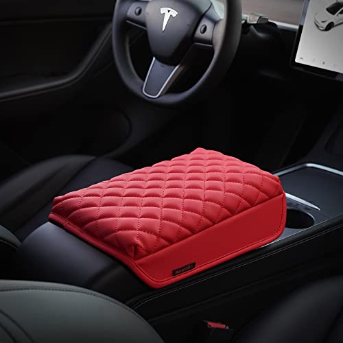 Red High Quality Vegan Leather Soft Armrest Cover for Tesla Model 3 & Y