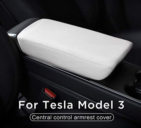 White Leather Armrest Cover for Tesla Model 3 & Y