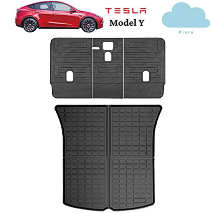 Custom Fit TPE Premium All Weather Trunk Mat and Rear Backrest Protection Combo Mats Set for 5 Seater Tesla Model Y