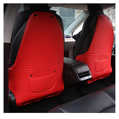 Backseat Car Organizer for Tesla Model 3 & Y Microfiber Leather Protector Kick Mats Mats Back Seat Protector Storage Backseat Organizer Pocket Tesla Model 3 Accessories Interior Decoration 2 Pcs (Red)