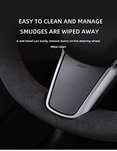 Tesla Model 3 & 2017-2020 Leather Italy Imported Alcantara Hand Stitched Steering Wheel Cover 1PCS（Leather in Black and White）