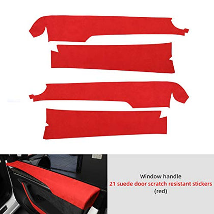 Alcantara Red Suede Top Door Window Position Wrap/Sticker for 2021 Tesla Model 3 (4 Piece Set)
