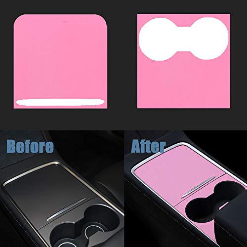 Center Console Wrap Compatible with 2021 Tesla Model 3/Y PVC Material Center Console Cover Interior Decoration Wrap Kit for 2021 Tesla Model 3 Model Y Accessories (Frosted Pink)