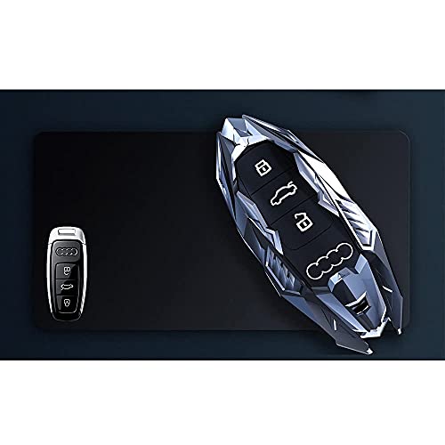 Audi Key Fob Cover Case, Metal Key Fob Case for Audi A3 A6 A7 A8 A8L E-Tron Q7 Q8 RS6 RS7 S3 S6 S7 SQ7 SQ8 Series Keyless Smart Key Fob (Silver),Small