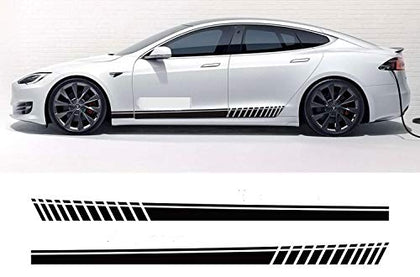 Car Side Skirt Stickers Stripe Decal Vinyl Decals, for Tesla Model 3 S X P100D, 2PCS Car Door Side Skirt Long Stripes Auto Body Decor
