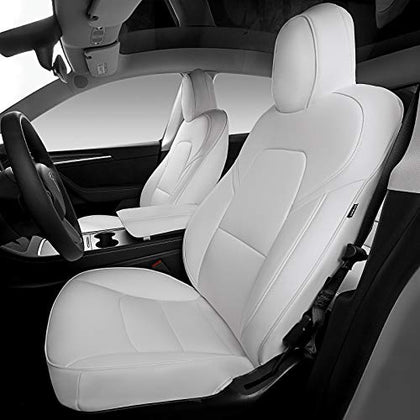 Fit Tesla Model Y Seat Covers All Season PU Leather Car Seat Cushion Protector Tesla Model Y Accessories (White, Full Wrapped 12 Pcs (Model Y))
