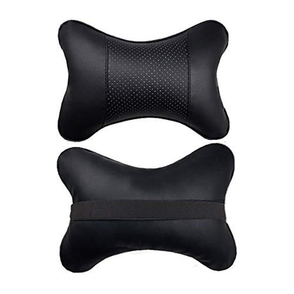 Car Neck Pillows Both Side Pu Leather 2pieces Pack Headrest Fit for Most Cars Filled Fiber Universal Car Pillow (Black)