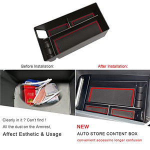 Center Console Organizer Tray for 2021+ Mustang Mach-E Armrest Box Organizer Secondary Storage Glove Box for Latest Mustang Interior Accessories with USB Hole and Coin Holder (Red+Blue)