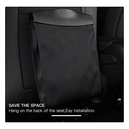 Car Trash Bag with Superior Leather for Tesla Model 3 Model Y Hanging and Magnet Closure Garbage Can and Storage Bin Pockets