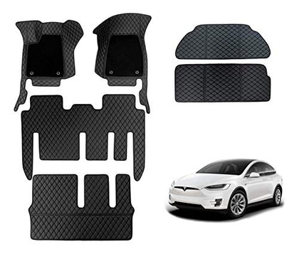 Tesla Model X 7 Seater Floor Mats All-Weather Cargo Liners PU Leather Mats Include Front and Rear Trunk Mat