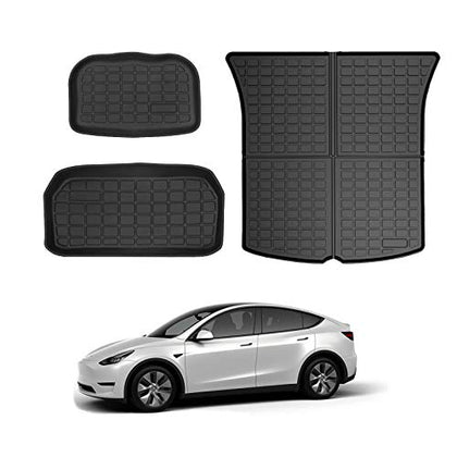 Tesla Model Y Storage Mat and Cargo Liners, Tesla Model Y Accessories, All Weather Trunk Mat, Waterproof Rear Cargo Mat Custom Fit for Tesla, Heavy Duty Floor Mats (Storage+Cargo mat)
