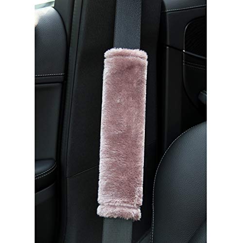 Soft Faux Sheepskin Seat Belt Shoulder Pad for a More Comfortable Driving, Compatible with Adults Youth Kids - Car, Truck, SUV, Airplane,Carmera Backpack Straps 2 Packs Camel