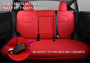 PU Leather & Tailored Fit All Season Seat Cover Set for Tesla Model Y 2020-2022 (Red, Fully Wrapped)