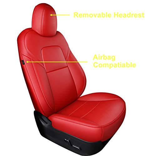 Seat Cover Fit for Tesla Model Y 2020 2021 Airbag Compatible Synthetic Leather Car Seat Cushion Protector All Weather Water-Proof Customized (Red)