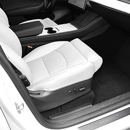 Tesla Model Y Leather Seat Extender Cushion Pad for Front and Rear Seats (White)