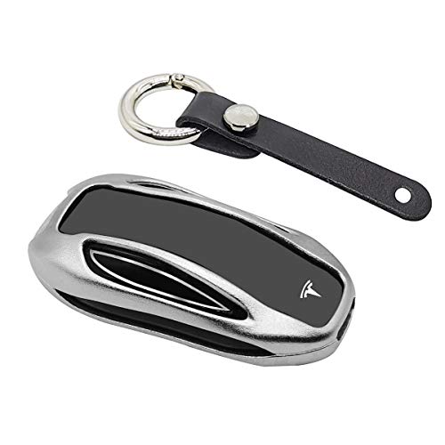 Tesla Model X Key Fob Cover Keychain Premium Aluminum Metal for Tesla Model X Smart Romote Key Fob Case Holder Accessories(Platinum Silver)