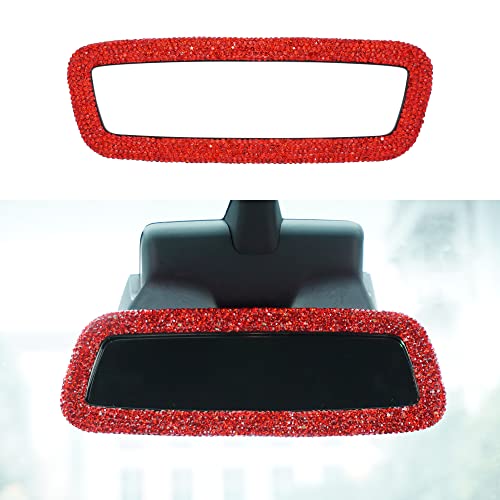 Bling Crystal Red Rear View Mirror Cover for Tesla Model S, 3, X, & Y