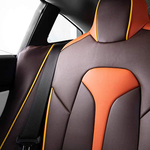 Model 3 Car Seat Cover PU Leather Cover All Season Protection for Tesla Model 3 2017-2020 （Orange + brown)