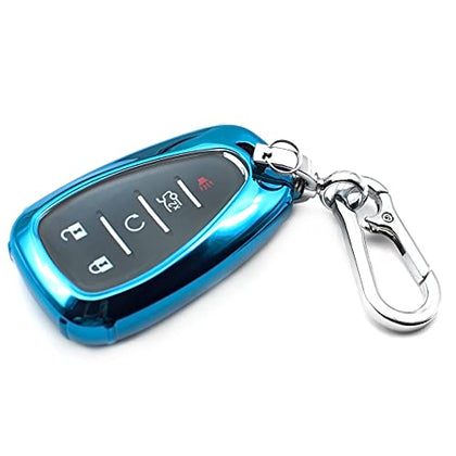Fit for 2021 2020 2019 Chevrolet Chevy Camaro Malibu Spark Blazer Bolt EV Equinox Trax TPU Key Fob Remote Cover Case Shell Glove Pouch Holder Protector Keyless Entry Sleeve Accessory, Blue