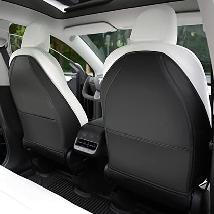 Tesla Model 3/Y/S Leather Seat Back Protector. Wear-Resistant Car Kick Mats with Organizer Pocket. Set of 2