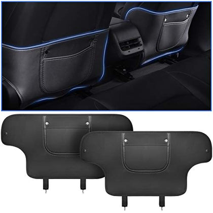 Kick Mat Back Seat Protector for Tesla Model 3, Model 3 Seat Back Leather Protector Cover Anti-Kick with Organizer Pockets, Pack of 2, Custom Fit