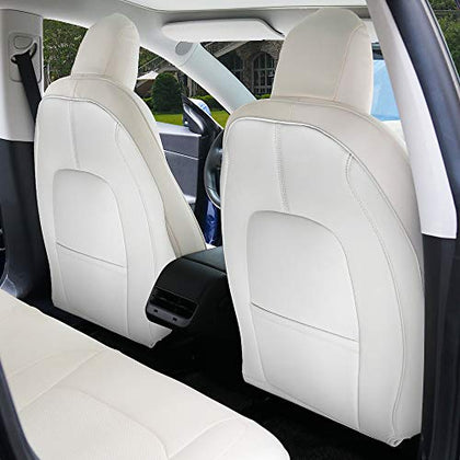 Tesla Model 3 & Y White Leather Seat Back Kick Protector/Kick Mat with Storage Bag (1 Piece)