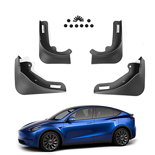 Tesla Model Y Mud Flaps/Splash Guards Set of 4 (Matte Carbon Fiber Pattern)