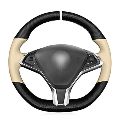 Matte Carbon Fiber + Leather Steering Wheel Cover for Tesla Model S 2012-2020 & Model X 2016-2020