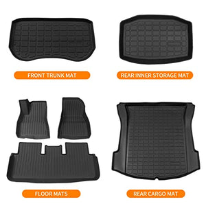 2021 2022 Tesla Model 3 Frunk Mat Rear Trunk Mats Cargo Liner Floor Mats All Weather Tesla Model 3 Accessoriess (Set of 6 Mats 2021-2022)