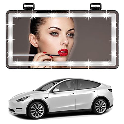 Tesla Car Vanity Mirror with Lights,Tesla Model 3/Y Accessories,Car Makeup Mirror with USB Rechargeable and Dimmable,Touch Screen Travel Makeup Mirror for Universal Car