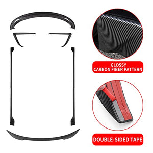 Rear Wing Sport Spoiler, Front Bumper Lip, Side Skirts, & Fog Light Trim Cover for Tesla Model 3 (Glossy Carbon Fiber Pattern)