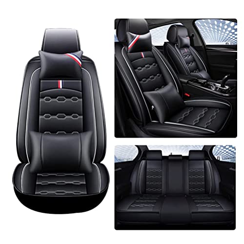 Front & Rear Seat Covers with Headrest Backrest Cushions for Chevy Chevrolet Bolt EV EUV Car Seat Cover Luxury PU Leather Breathable Comfortable Black×White