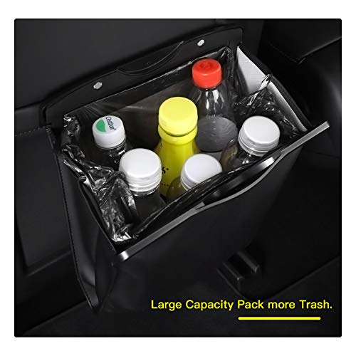 Car Trash Bag with Superior Leather for Tesla Model 3 Model Y Hanging and Magnet Closure Garbage Can and Storage Bin Pockets