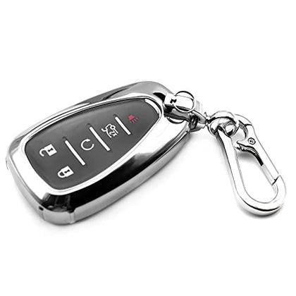 Fit for 2021 2020 2019 Chevrolet Chevy Camaro Malibu Spark Blazer Bolt EV Equinox Trax TPU Key Fob Remote Cover Case Shell Glove Pouch Holder Protector Keyless Entry Sleeve Accessory, Silver