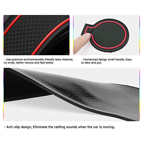 Door Slot Mat for 2020 2021 Kona EV SUV Non-Slip Interior Door Groove Gate Pad Fit Hyundai Door Compartment Cup Center Console Liners Car Accessory Decoration (Red)