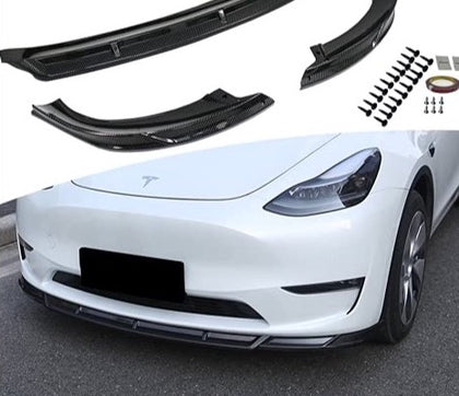 Carbon Fiber ABS Front Lip Splitter/Front Bumper Lip Spoiler for 2020-2022 Tesla Model Y (3 Piece Set)