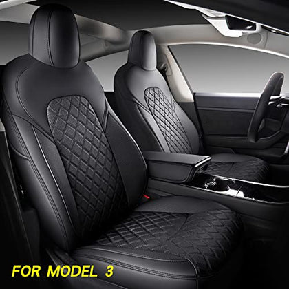Full Coverage & Tailored Fit Faux Leather Seat Cover Set for Tesla Model 3 (Black)