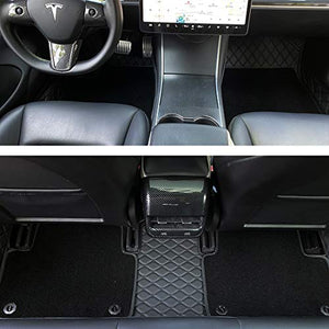All-Weather PU Cortical Grass with Fully Surrounded PU Leather Floor Mats for Tesla Model 3 ( Black)