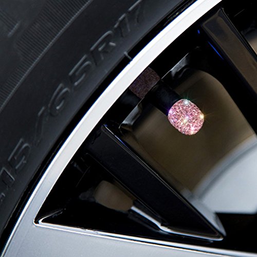 Pink Sparkling Rhinestone Tire Valve Stem Caps for Tesla Model S, 3, X, & Y (Set of 4)
