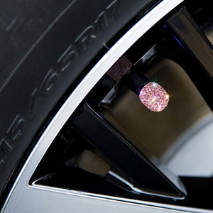 Pink Sparkling Rhinestone Tire Valve Stem Caps for Tesla Model S, 3, X, & Y (Set of 4)