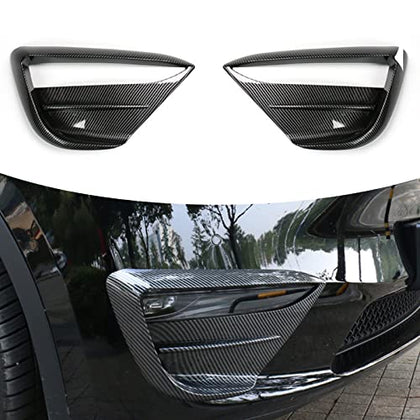 Front Fog Light Trim Cover for Tesla Model Y 2020-2022 Accessories, Fog Lamp Frame Blade Trim,Eyebrow Cover Trim Frame Exterior Decoration, Car Exterior Accessory (Glossy Carbon Fiber)