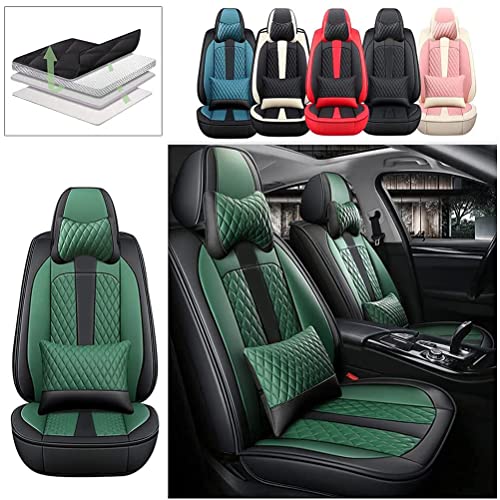 Front Seat Covers with Headrest Backrest Cushions for Chevy Chevrolet Bolt EV EUV Car Seat Cover Luxury PU Leather Comfortable Stylish Black×Green