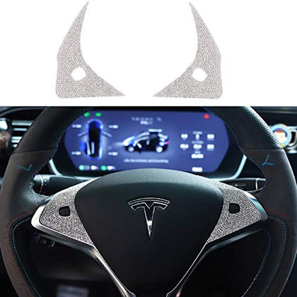 Steering Wheel Control Panel Crystal Bling Decal Decoration Cover Sticker Trim for Tesla model X S